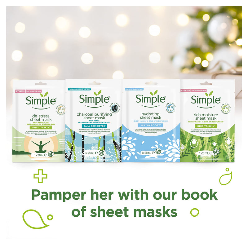 Simple Book of Treats Four Sheet Masks for every skin condition with a stretch head band Gift Set Festive gifts for Women 4 piece 21 ml (Pack of 4) - BeesActive Australia