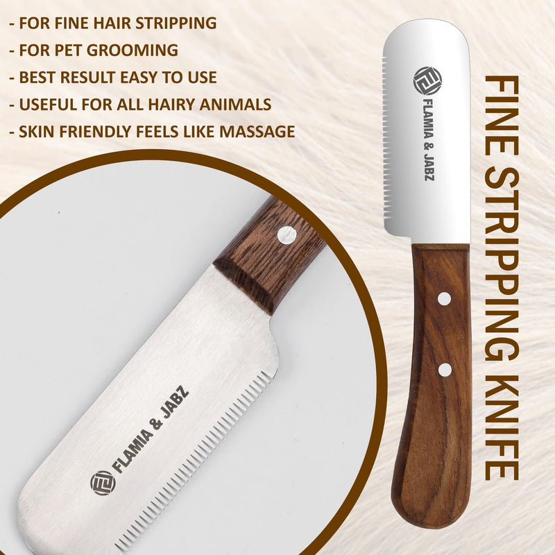 FLAMIA & JABZ Professional Dog Grooming Hand Stripping Knife, Stripper Trimmer Tool, Red Meranti Wooded Handle Non Slip Grip with Tripping Stainless Steel Blade Right Handed 3 Piece Pack - BeesActive Australia