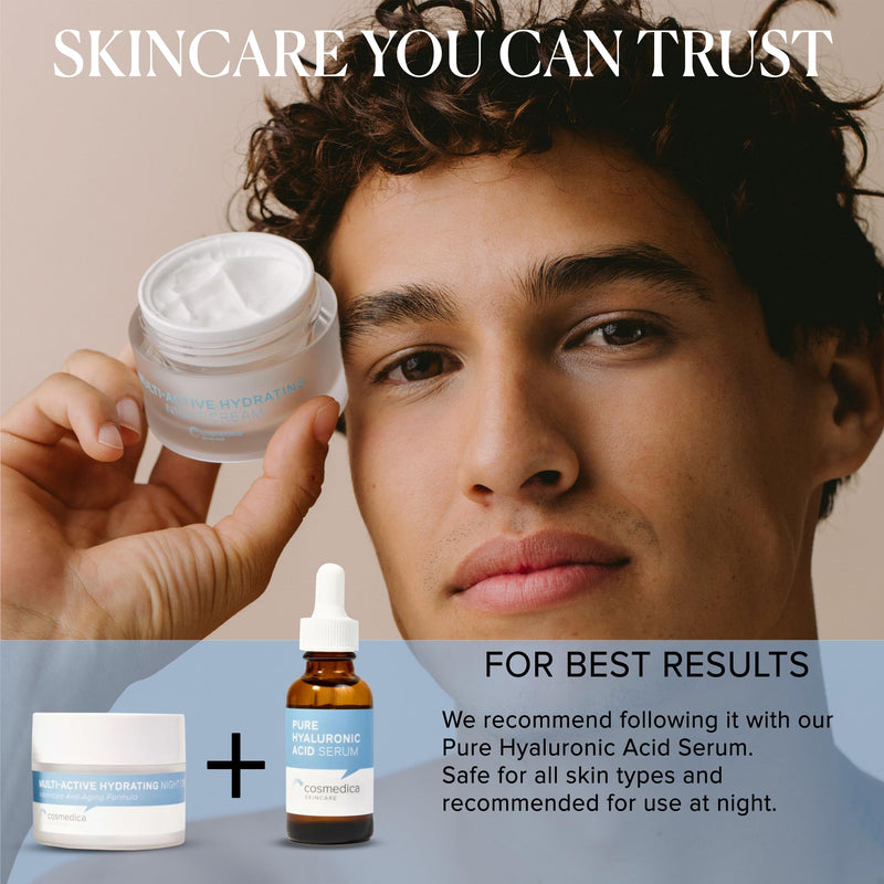 Cosmedica Skincare Multi-Active Hydrating Night Cream - Revitalizing Overnight Moisturizer & Anti-Aging Cream for Face and Neck with Hyaluronic Acid, Organic Shea, Glycolic Acid and Vitamin E, 2 oz - BeesActive Australia