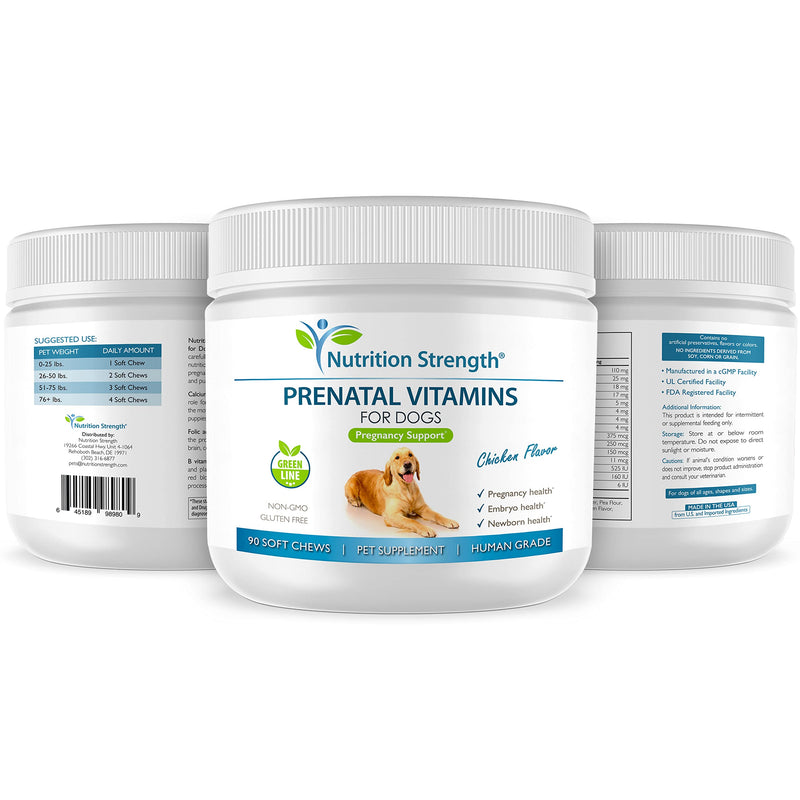 Nutrition Strength Prenatal Vitamins for Dogs to Support Development of Healthy Puppies, Promote Milk Production, with Folic Acid, Iron, Zinc, Iodine, B Vitamins for Pregnant Dogs, 90 Soft Chews - BeesActive Australia