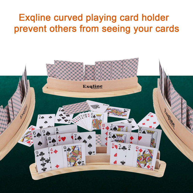 Exqline Curved Wooden Playing Card Holder Tray Rack Organizer Set of 2 Solid Card Holder for Kids Seniors - 13.8 x 1.9 x 2.4 Inch for Bridge Canasta Strategy Card Playing - BeesActive Australia