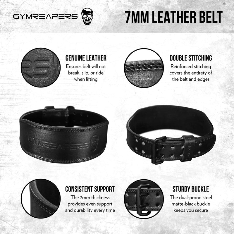 Gymreapers Weight Lifting Belt - 7MM Heavy Duty Pro Leather Belt with Adjustable Buckle - Stabilizing Lower Back Support 4 Inches Wide For Weightlifting, Bodybuilding, Cross Training Black X-Small - BeesActive Australia