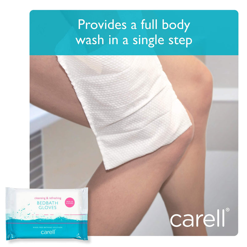 Carell Bed Bath Gloves - Easy to use, Containing Aloe Vera - Dermotologically Tested, Alcohol-Free - Pack of 8 Gloves - BeesActive Australia