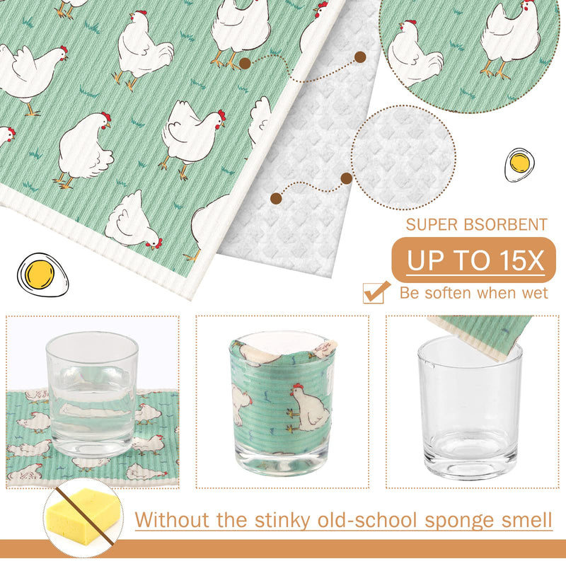 6 Pcs Swedish Kitchen Dish Cloths Kitchen Towels Reusable Sponge Cleaning Cloths Wipes Absorbent Dish Cloth Quick Drying Washable Decorative Tea Towels No Odor Bar Hand Towel (Chicken) Chicken - BeesActive Australia
