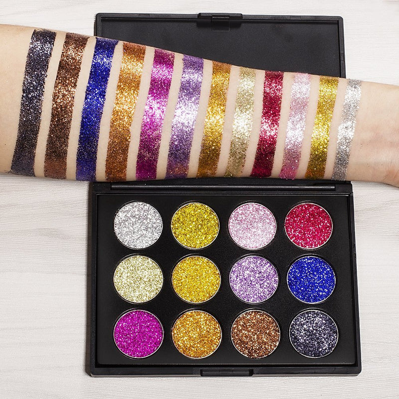 DONGXIUB 12 Colors Glitter Powder Makeup Palette Professional Long Lasting Shimmer Eyeshadow Palette Mineral Pressed Glitter - BeesActive Australia