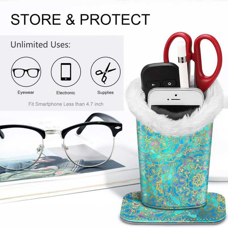Fintie Plush Lined Eyeglasses Holder with Magnetic Base- Premium Vegan Leather Glasses Stand Case Blue - BeesActive Australia