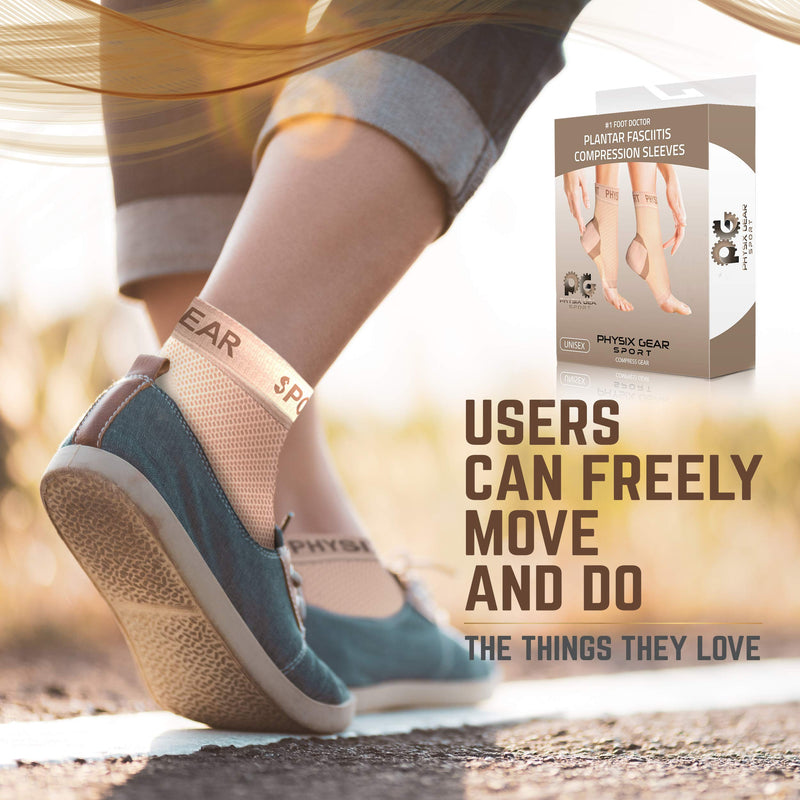 Physix Gear Sport Plantar Fasciitis Socks with Arch Support for Men & Women - Ankle Compression Sleeve, Toeless Compression Socks Foot Pain Relief, Ankle Swelling - Better than Night Splint, Beige S/M S/M-US Mens 6-8 | Womens 4-7.5 Beige Nude (1 Pair) - BeesActive Australia