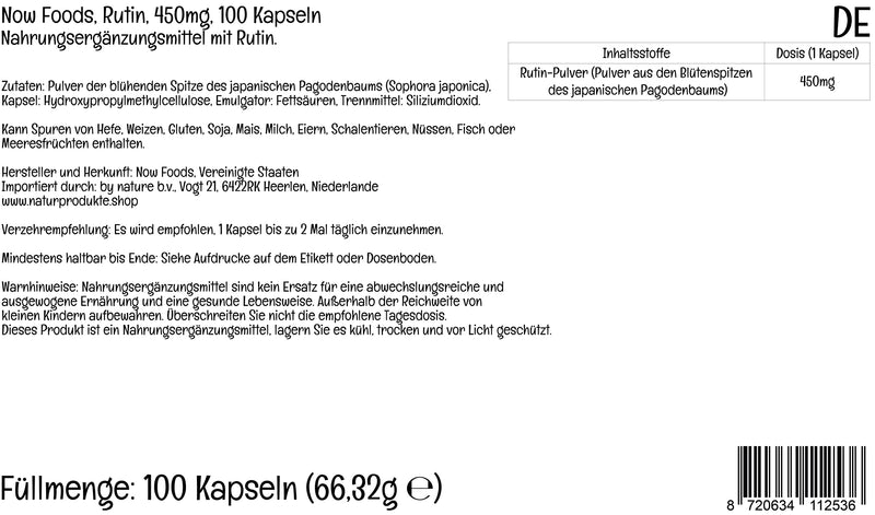 Now Foods, Rutin, 450mg, 100 Vegan Capsules, Lab-Tested, Bioflavonoid, Gluten Free, Soy Free, Vegetarian - BeesActive Australia