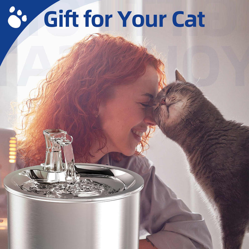 Homtyler Cat Water Fountain, Stainless Steel Pet Water Fountain for Cats Inside Ultra-Quiet Pump, 2L/67oz Automatic Dog Dispenser Water Bowl, Multiple Pets Water Fountain Sliver - BeesActive Australia