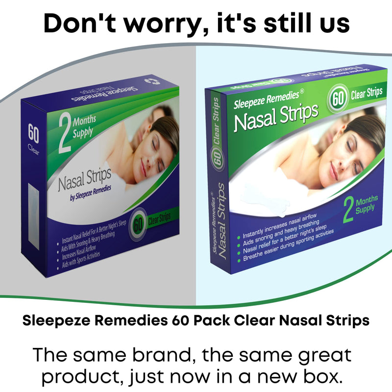 Sleepeze Remedies x60 Nasal Strips Clear Large, Nose Strips to Stop Snoring, Snore Strip to Help You Breathe Through Your Nose, Snore Stopper, Anti Snoring Breathing aids for Sleep (x60 New) 60 Count (Pack of 1) - BeesActive Australia