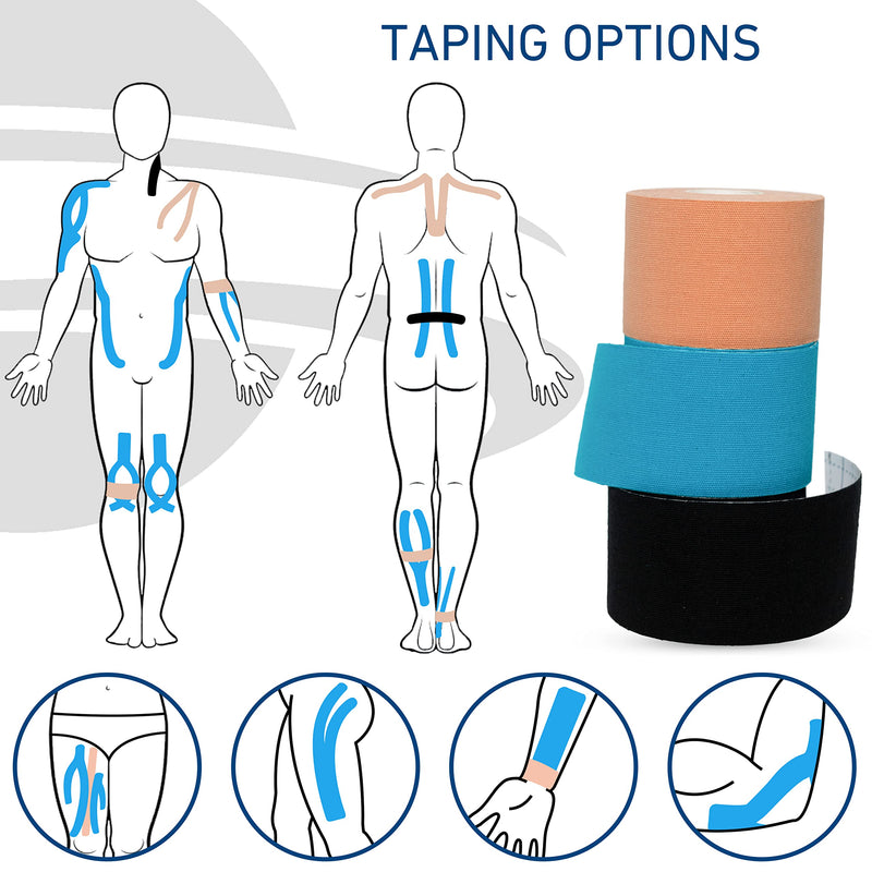 Axion Kinesiology Tapes. Set of 6. Different Waterproof Colours. Skin-Friendly Elastic Self-Adhesive Bandage Physio Tape Ideal for Sports and Everyday Use on Ankle, Back, Neck, Knee, or Shoulder 02) Mixed Set of 6 - BeesActive Australia