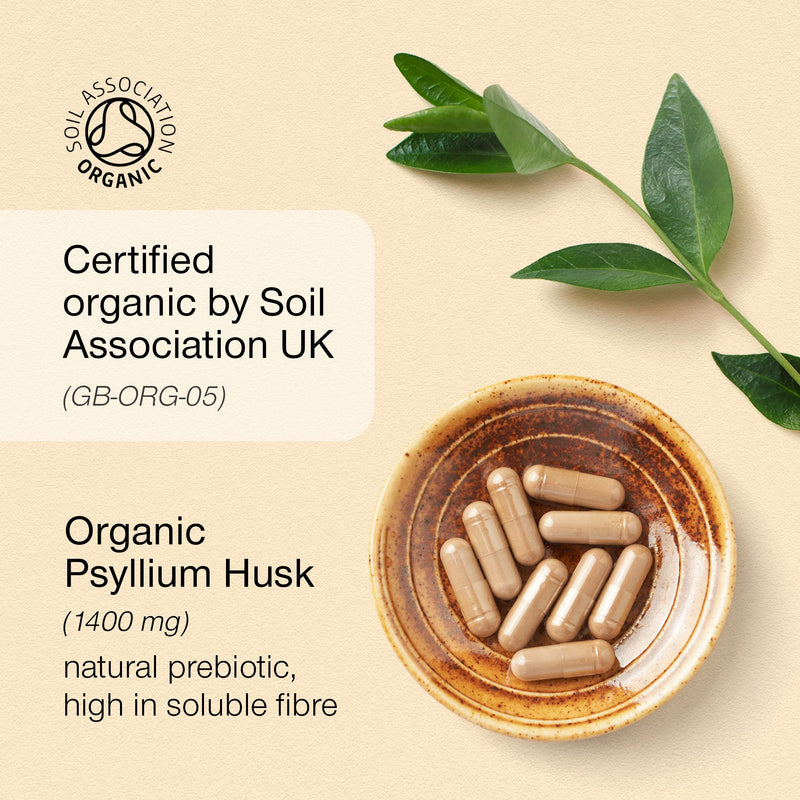 Organic Psyllium Husks Capsules 1400mg - Fibre Supplement for Men & Women - Pure Psyllium Husk Powder - 180 Tablets - High in Soluble Fiber - Certified Organic - Natural Prebiotic from Ispaghula Husk - BeesActive Australia