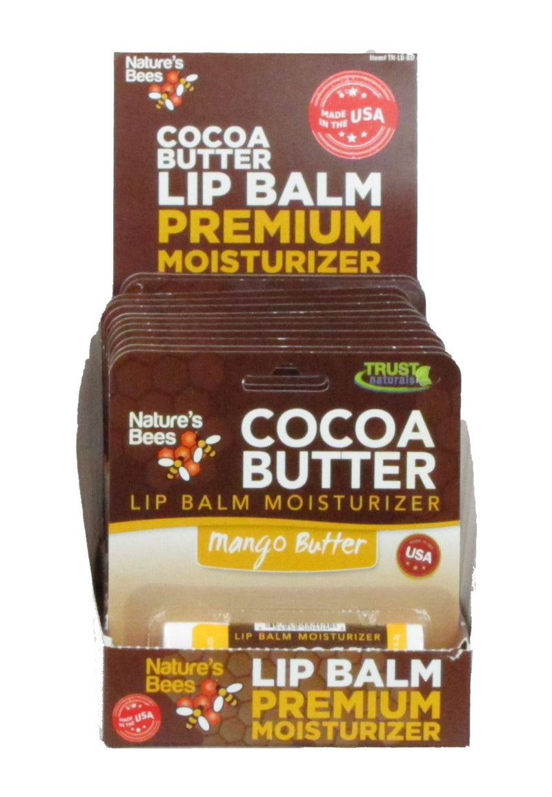 Nature's Bees, Cocoa Butter Lip Balms, Lip Moisturizer Treatment - Pack of 12, Mango Butter - BeesActive Australia