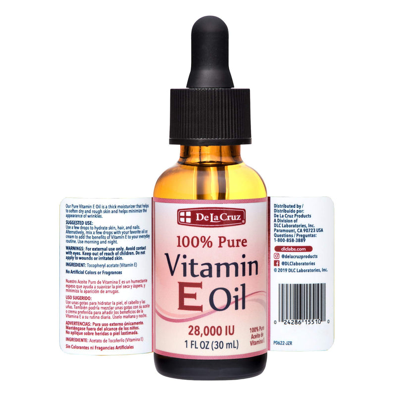 De La Cruz Vitamin E Oil for Face 28,000 IU - No Preservatives, Artificial Colors or Fragrances, Made in USA 1 FL. OZ. - BeesActive Australia