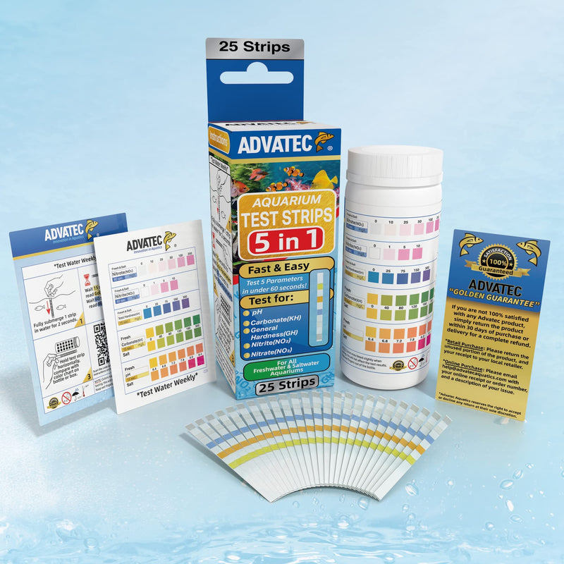 5 in 1 Aquarium Test Strips - for Fresh/Salt Water Aquariums, Lab Grade, Measure pH, Carbonate, General Hardness, Nitrite and Nitrate, for Professional Or Home Use - Fast & Accurate (25 Count) 25 Count - BeesActive Australia