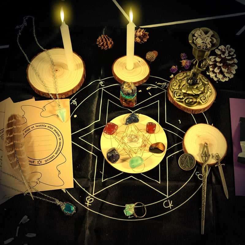 Soulnioi Witchcraft Supplies Set, Crystals Healing Set with 7 Chakra Stones,Sage, Scepter, Star Coin, Sword, Grail, for Meditation Spiritual, Witchcraft Starter Kit for Beginners (Gold Metal Ornament) H - BeesActive Australia