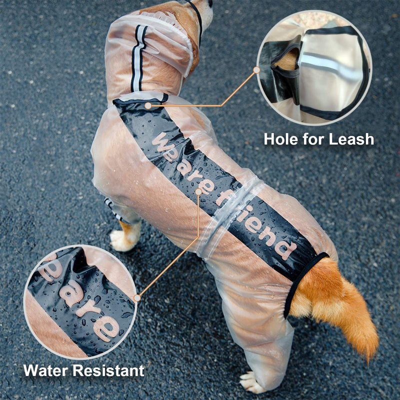 Olsa Dog Raincoat, Dog Hooded Slicker Poncho, 4 Legs Dog Rain Jacket with Reflective Stripe, Transparent Water Proof Resistant Dog Rain Snow Clothes for Small Medium Large Dogs 4XL - BeesActive Australia