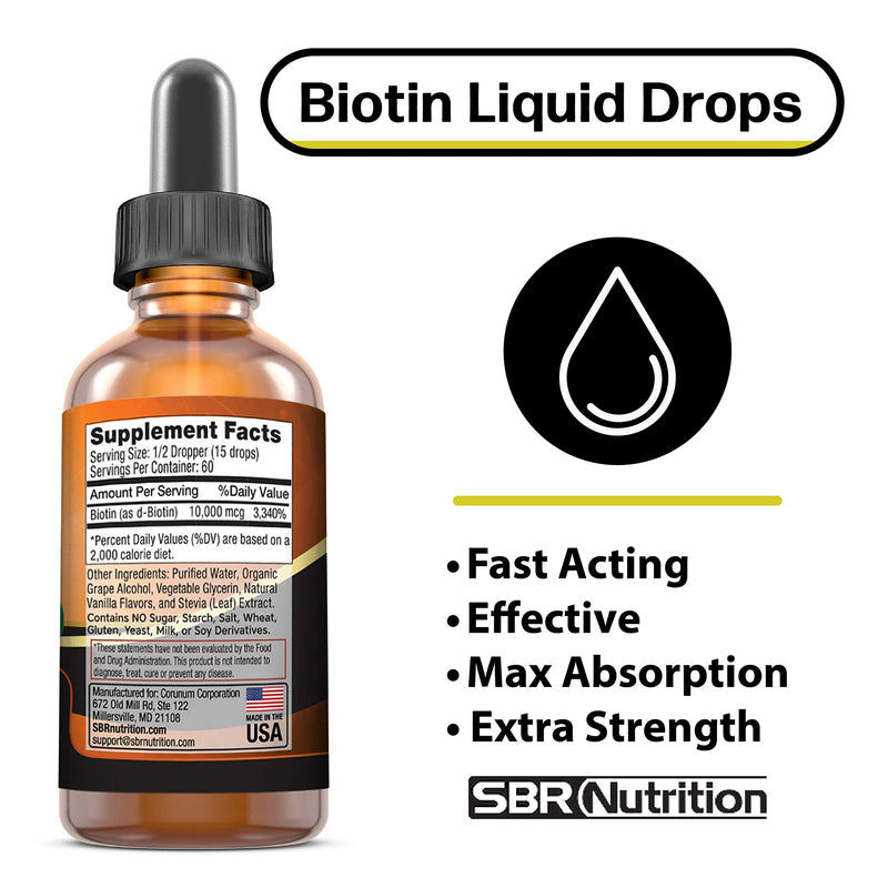MAX Absorption Biotin Liquid Drops, 10000mcg of Biotin Per Serving, 60 Serving, No Artificial Preservatives, Vegan Friendly, Supports Hair Growth, Strong Nails and Glowing Skin, Made in USA Vanilla - BeesActive Australia
