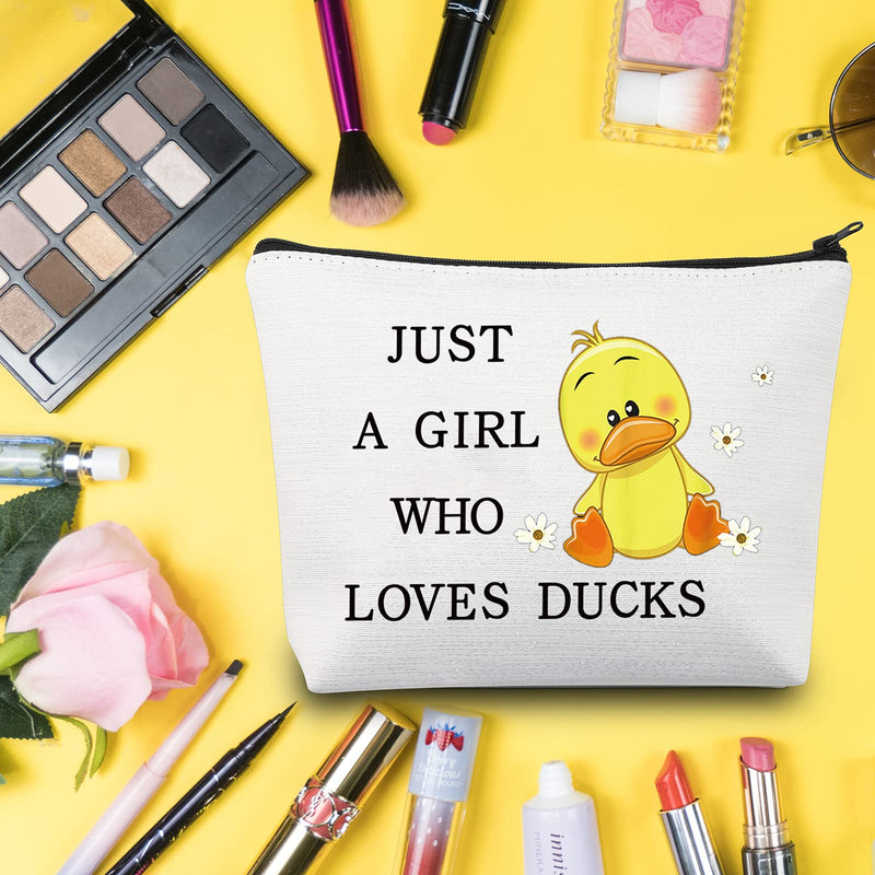 LEVLO Funny Duck Cosmetic Bag Animal Lover Gift Just A Girl Who Loves Ducks Makeup Zipper Pouch Bag Duck Lover Gift For Women Girls (Who Loves Ducks) - BeesActive Australia