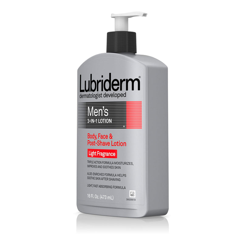 Lubriderm Men's 3-In-1 Lotion Enriched with Soothing Aloe for Body and Face, Non-Greasy Post Shave Moisturizer with Light Fragrance, 16 fl. oz - BeesActive Australia