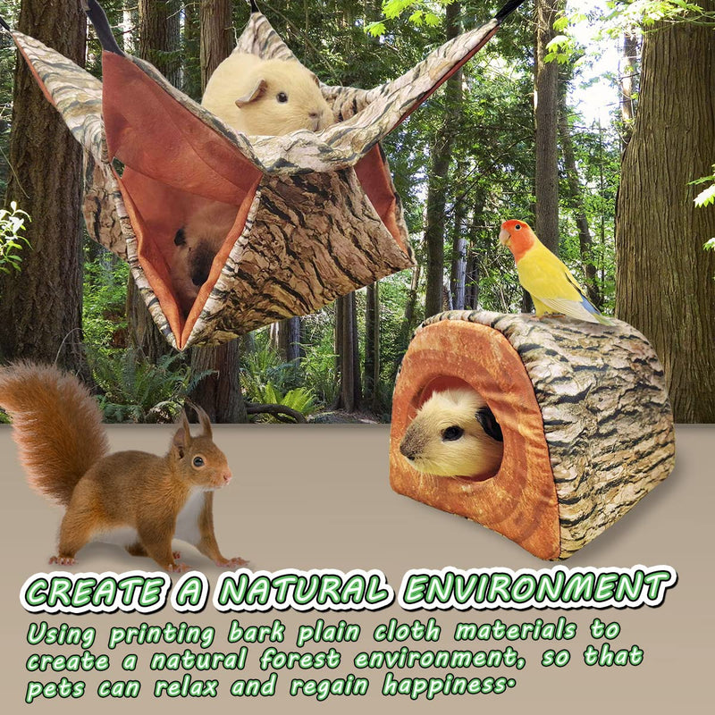 EAEDMY Guinea Pig Rat Ferret Tree Hole Bed and Hammock Tunnel, Ferret Hanging Bunk Bed Hammock, Parrot Bird Tree Hole, Small Animals Hideout and Soft Bed 2.Hammock and tunnel bed - BeesActive Australia