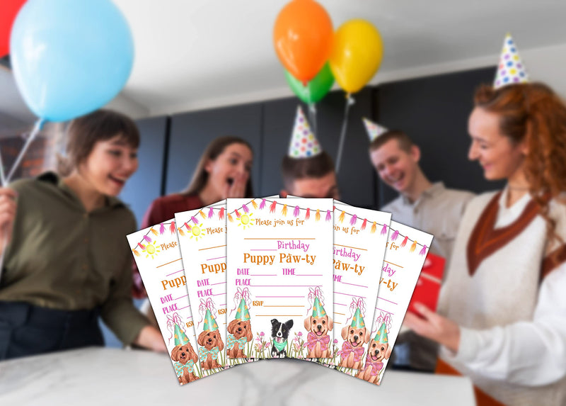 Birthday Party Invitation Cards for Kids, Party Invites, Cards for Girls Boys, Party Celebration for Teens, Pet Doggy Dogs Puppy Pawty Cards, Personalized 20 Cards With Envelopes (IN024) - BeesActive Australia