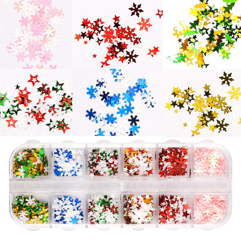 24 Boxes 3D Snowflake Winter Nail Sequins - Snowflake Nail Glitter Manicure, Xmas Nail Art Stickers for Winter, Nail Stickers for Holiday Party - BeesActive Australia