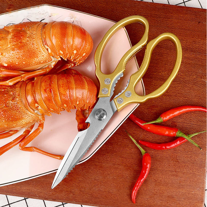AWinjoy Kitchen Scissors, Heavy Duty Sharp Kitchen Shears Dishwasher Safe,Gold Kitchen Accessories Cooking Shears for Kitchen Meat Chicken Fish Poultry Herb Bread (Gold) Gold - BeesActive Australia