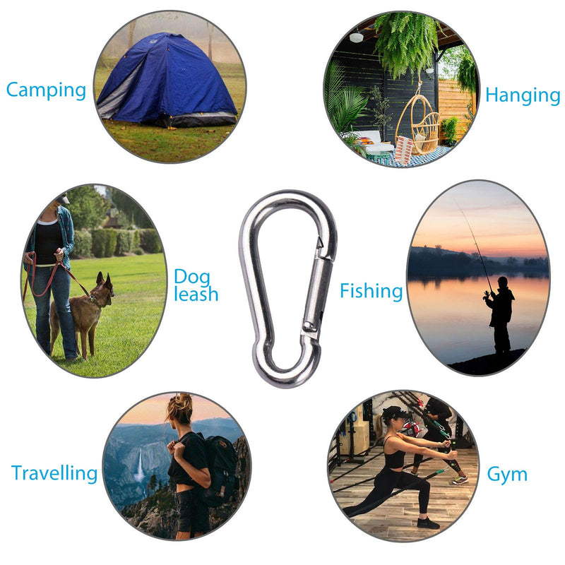 304 Stainless Steel Spring Snap Hook Carabiner Clips 1.57" for Quick Link for Camping Hiking Traveling Fishing Keychain (8-Pack) - BeesActive Australia