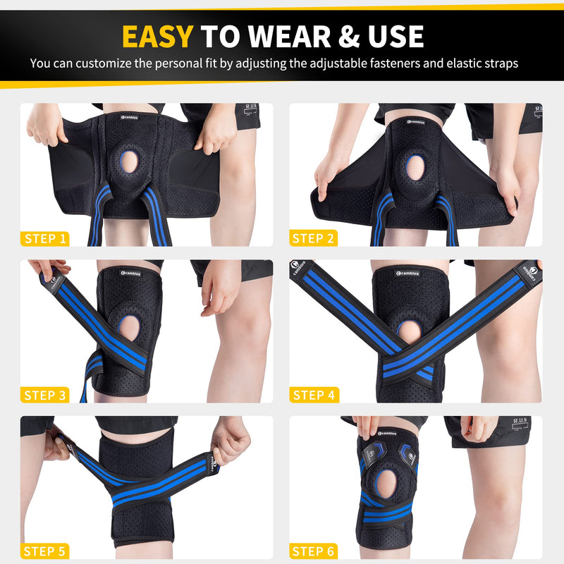 CAMBIVO Anti-chafing Knee Brace for Knee Pain with Side Stabilizers for Women and men, Adjustable Compression Knee Support with Patella Gel Pads, Relief Meniscus Tear, ACL, MCL, Arthritis (1 Pack) Medium Blue - BeesActive Australia