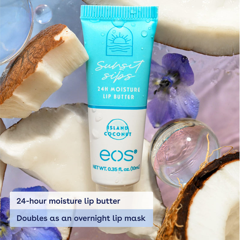 eos Sunset Sips Lip Butter Tube- Island Coconut, 24-Hour Moisture, Overnight Lip Mask, Lip Care Products, 0.35 fl oz - BeesActive Australia