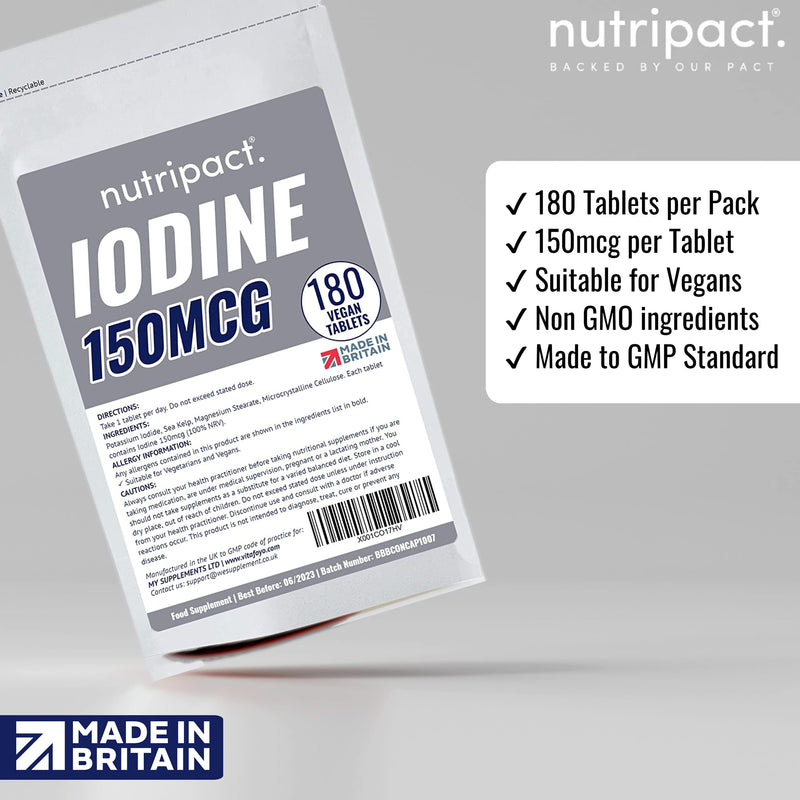 Iodine Supplement 150mcg Tablets - 180 Vegan Tablets - 6 Month Supply - Source of Iodine from Potassium Iodide - Suitable for Vegans - UK Made - BeesActive Australia