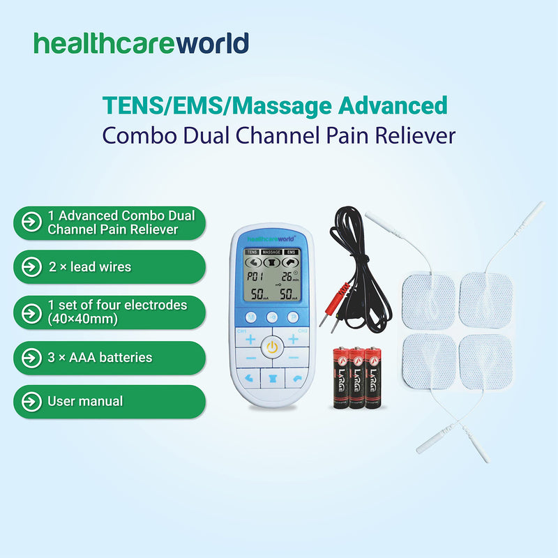 TENS Machine Plus EMS Massager Combo Device TENS Muscle Stimulator & Massage Dual Channel Pain Reliever by Healthcare World - BeesActive Australia