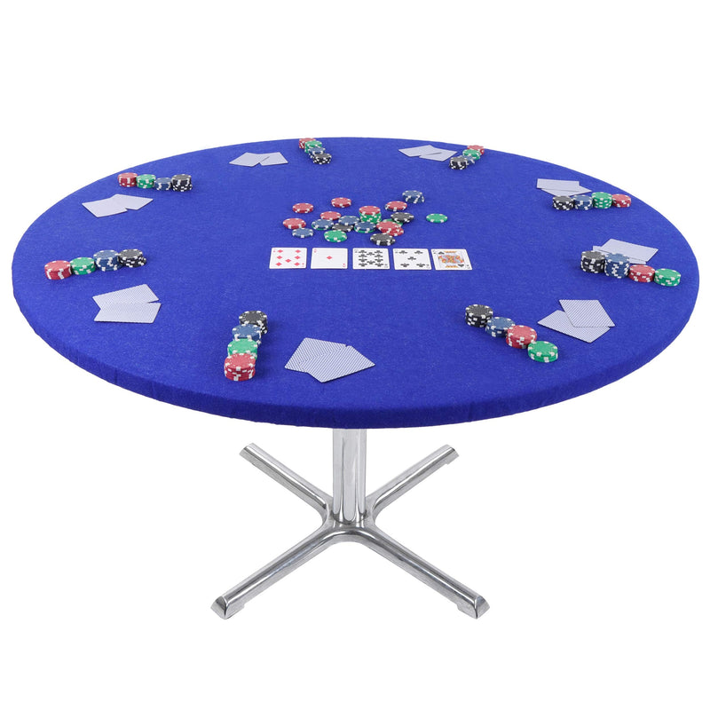 Jigitz Round Game Table Cover Fitted Table Cloth - 36in to 48in Elastic Fit Felt Poker Table Cover Protector Blue - BeesActive Australia