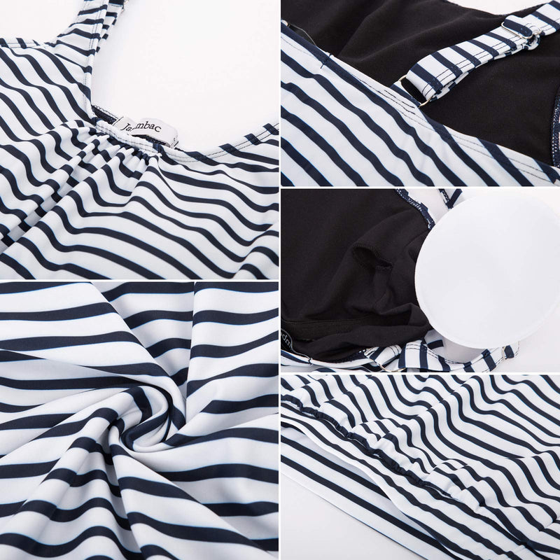 JASAMBAC Tankini Swimsuits for Women Retro Striped Geometric Printed Two Piece Bathing Suits XX-Large Navy-stripe - BeesActive Australia