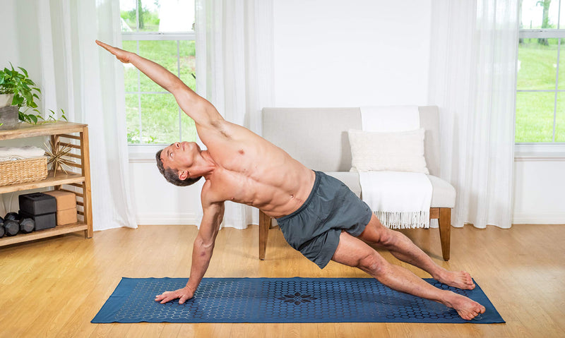 Yoga Mat Towel Non Slip, Clever Towel Smooth Two-Sided Skidless Design for Better Grip, Larger Size 73 x 26 inches, Soft Suede Microfiber Moisture Wicking Material, Mat Topper for Hot Yoga, Bikram Darkblue - BeesActive Australia
