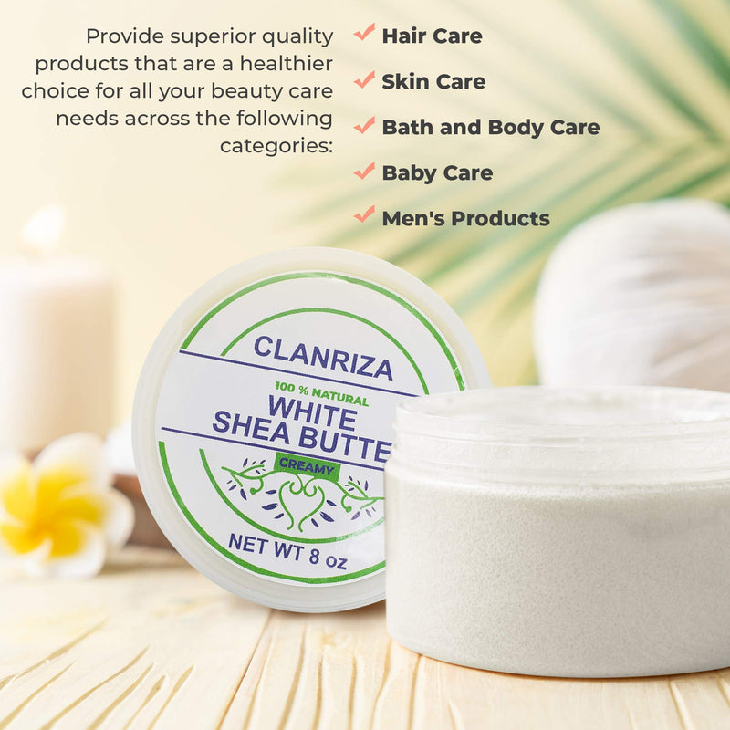 Clanriza African Shea Butter Premium Quality Natural Creamy White - Use This Butter for Acne-Prone - High Unremovable Fatty Acid in Affordable Price - Size (8 Oz Jar) - BeesActive Australia