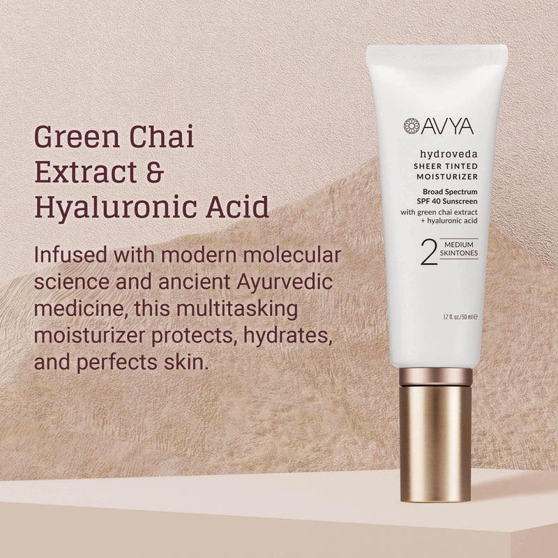 AVYA SPF 40 Sheer Tinted Moisturizer with Hyaluronic Acid & Green Chai – Advanced Ayurvedic Skincare Treatment for Balanced and Brighter Skin/Medium Skintones Shade #2 (1.7oz/50ml) Shade #2 - Medium - BeesActive Australia