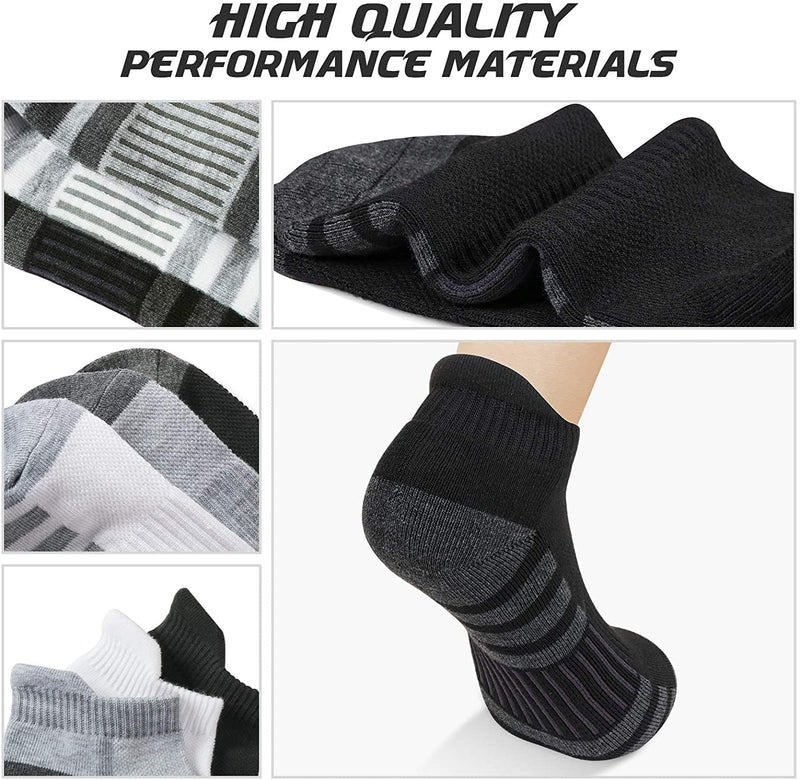 Airacker Ankle Athletic Running Socks Cushioned Breathable Low Cut Sports Tab Socks for Men and Women (6 Pairs) 9-12 Black - BeesActive Australia