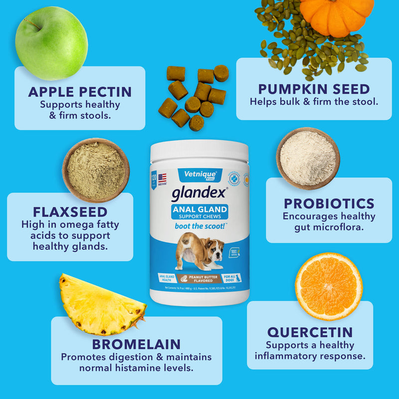 Glandex 120ct Peanut Butter Fiber Supplement Soft Chews with Profivex 30ct Pet Probiotic Soft Chews Bundle - BeesActive Australia