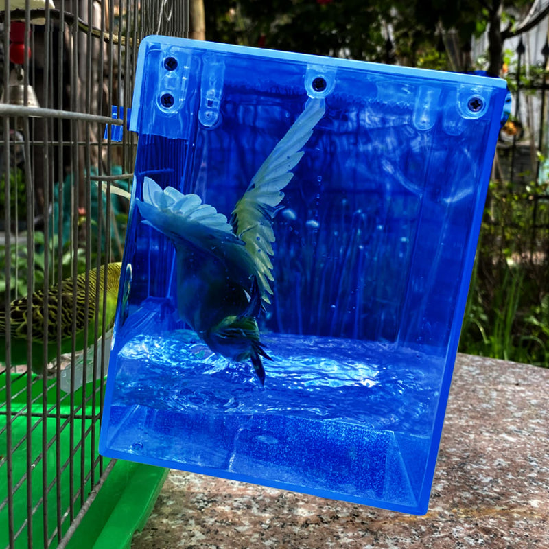 kathson Acrylic Bird Bath Box,Parrot Blue No-Leakage Bathtub for Cage Hanging Tube Shower Box Cage Accessory with Water Injector Birds Feeding Spoon for Small Pet Canary Lovebirds Budgies(3 Pcs) - BeesActive Australia