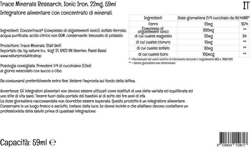 Trace Minerals, Ionic Iron, 22 mg, 59 ml, Laboratory Tested, Gluten Free, SOYA Free, Vegan, Non-GMO - BeesActive Australia