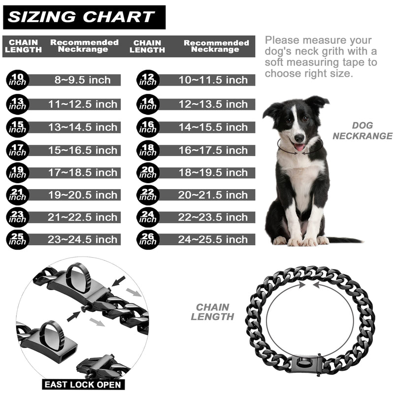 W/W Lifetime Dog Chain Collar Walking Training Collar with Design Secure Buckle 19MM Black Cuban Link Strong Heavy Duty Chew Proof Chain for Medium Large Dogs American Pitbull German Shepherd 20" - BeesActive Australia