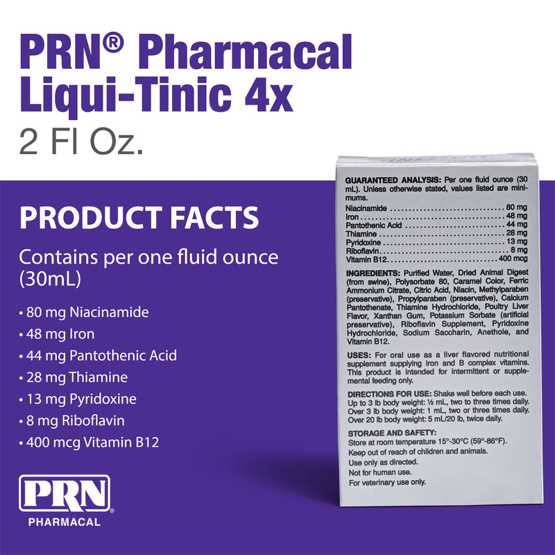 PRN Pharmacal Liqui-Tinic 4X - Iron and Vitamins Oral Nutritional Supplement for Pets- Liver-Flavored Supplement with Iron and B-Complex Vitamins to Support Wellness - 2 Fl Oz (3 Pack) - BeesActive Australia