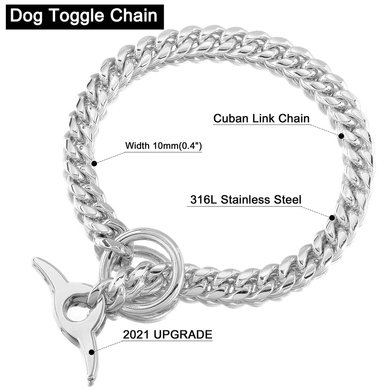Jewelry Kingdom 1 Dog Chain Collar High Polished Cuban Link Chain 10MM Strong Heavy Duty Chew Proof Adjustable Training Walking Collar with Toggle Clasp and Dog Tag for Small Medium Large Dogs 20"(Fits Neck 16"-19") - BeesActive Australia