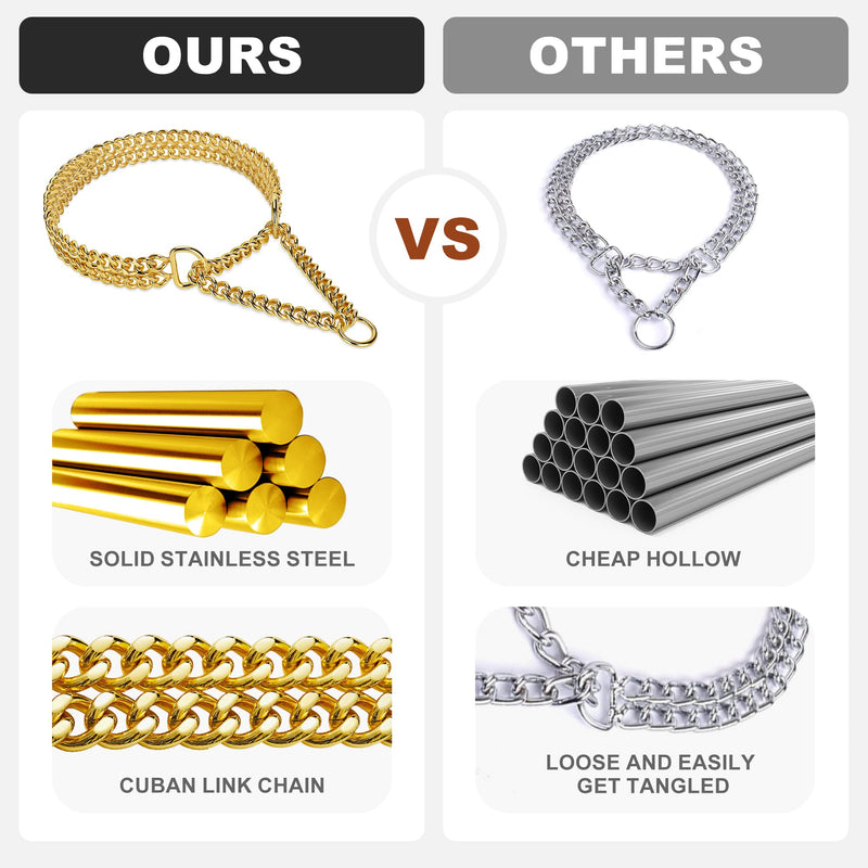 Gold Dog Chain Collar Stainless Steel 18K Gold Dog Collar Adjustable Walking, Metal Cuban Link Dog Collar Chew Proof Double Row Chain Dog Collar for Large Small Medium Dogs M 16" -20" - BeesActive Australia