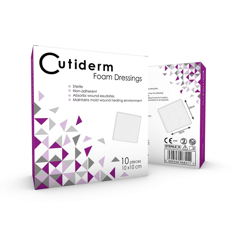 Cutiderm Foam Non-Adhesive Sterile Wound Dressing 10cm x 10cm - Pack of 10 Dressings 10 Count (Pack of 1) - BeesActive Australia