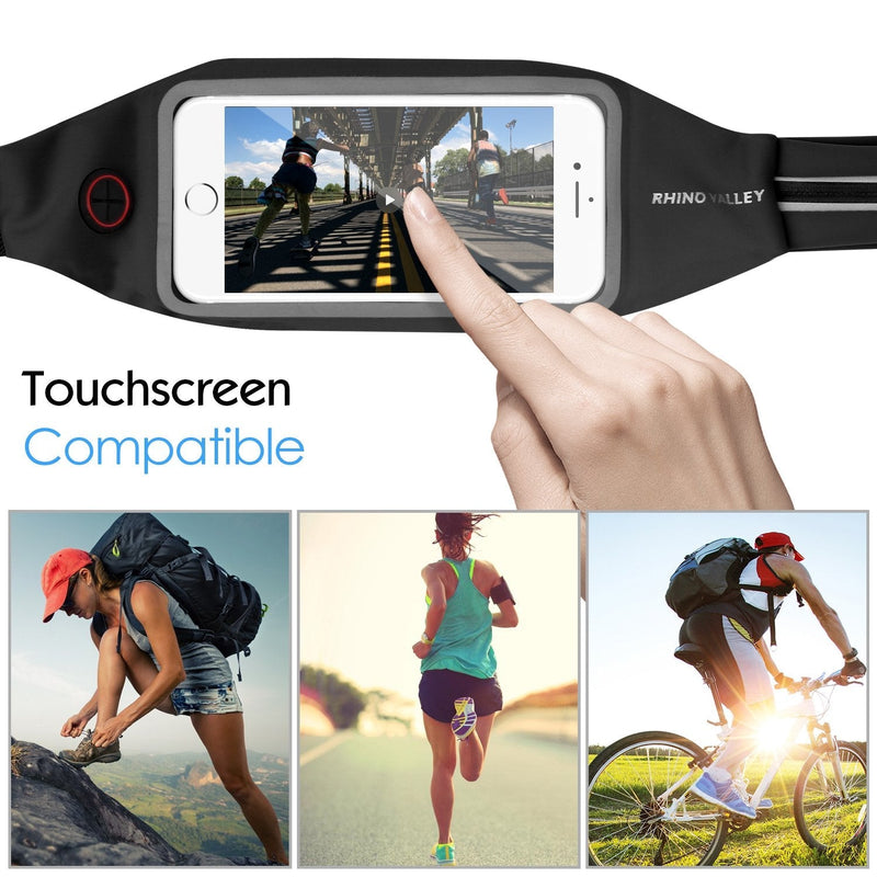 Rhino Valley Running Belt Waist Pack, Sports Fanny Pack Fitness Workout Belt, Dual Pockets with Clear Touch Screen Compatible with iPhone 13 Mini/iPhone 13/iPhone 13 Pro, iPhone 12/12 Pro,iPhone 11 Black - BeesActive Australia