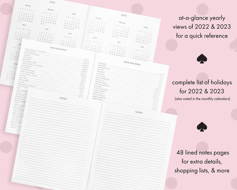 Kate Spade New York Large Lightweight 2021-2022 Monthly Booklet Planner, 17 Month Stitch Bound Diary Dated Aug 2021 - Dec 2022 with Notes & Holiday Pages, Black Spade Dot - BeesActive Australia