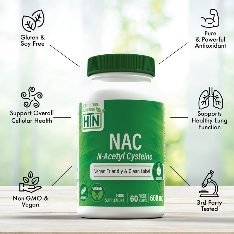 NAC N-Acetyl-Cysteine 600mg 60 VegeCaps | The Purest, Most Powerful NAC Supplement | Supports Healthy Lung & Liver Functions | Maintains Overall Cellular Health - Vegan, Soy Free & Gluten Free - BeesActive Australia